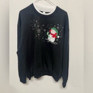 CHRISTMAS MORNING SUN SWEATSHIRT  EMBROIDERED SNOWMAN W/RED SCARF &GREEN MITTENS